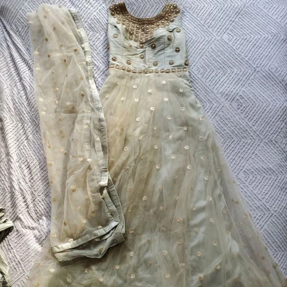 green emerald velvet dress Sage Green Sharara main image 1